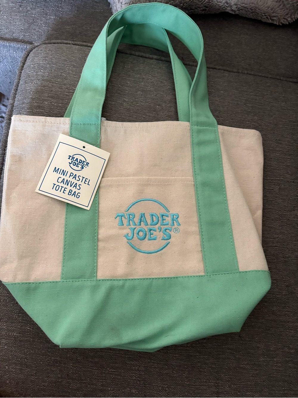 Trader Joe's Mini Pastel Canvas Tote Bag - green /Canvas